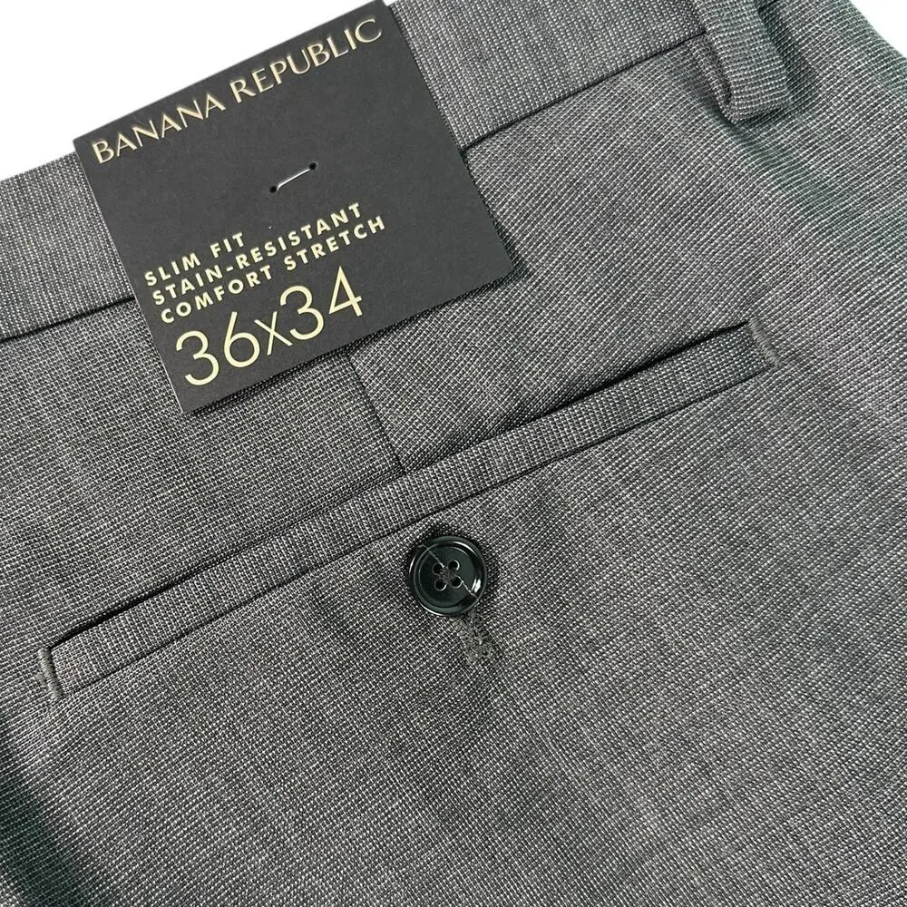 Banana Republic Performance Wool Dress‎ Pants Mens 36x34 Slim Fit Gray NEW